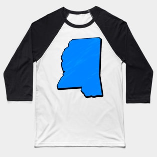 Bright Blue Mississippi Outline Baseball T-Shirt